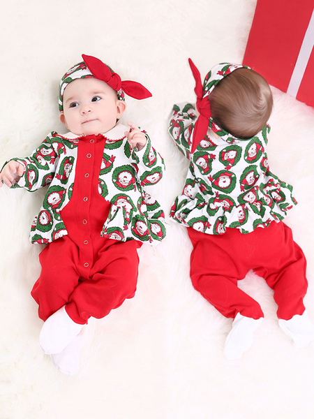 Milanoo Kid Christmas Jumpsuit Red Print 2 Piece Children Holidays Costumes