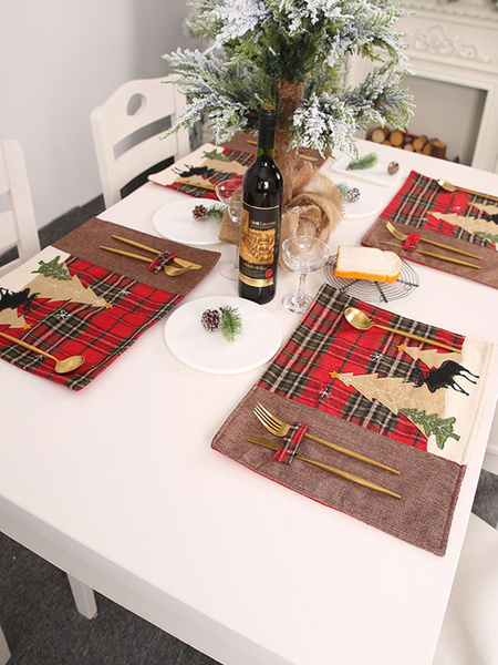 Image of Christmas Table Mat Plaid Applique Placemat