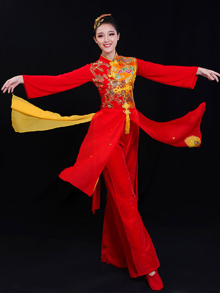 Milanoo Red Chinese Costumes Embroidered Tassel Spring Festival Holidays Costumes