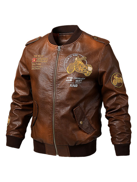 Image of Men's Military Style Vintage Leather Jackets Thicken Bomber Jacket
