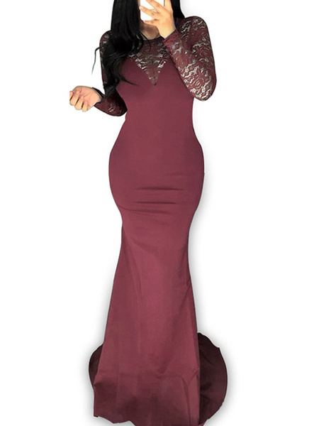 Image of Sexy Bodycon Dresses Lace Cut Out Long Sleeves Maxi Dress