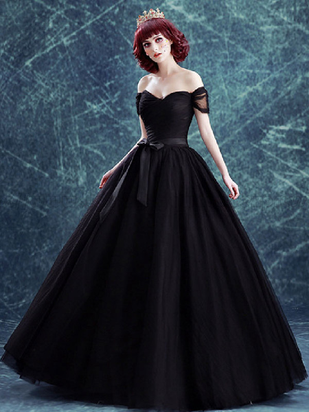 Milanoo Gothic Brautkleider Tüll Prinzessin Silhouette mit kurzen Ärmeln Natürliche Taille Plissee b