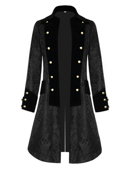 Image of Cappotto vintage nero Medioevo in velluto costumi retrò per uomo