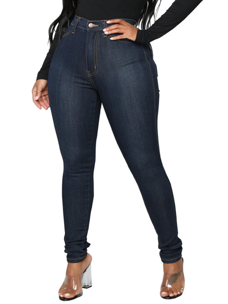 Image of Woman Jeans Casual Buttons Raised Waist Denim Jeans