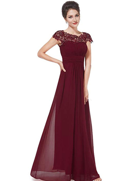 Milanoo Bridesmaid Dresses A Line Jewel Neck Short Sleeve Floor Length Zipper Chiffon Prom Dress