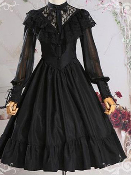 Image of Sweet Lolita OP Dress Increspature nere Lolita Abiti di un pezzo