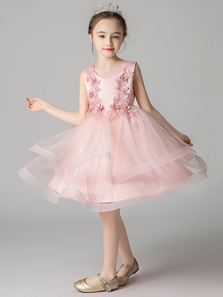 

Milanoo Flower Girl Dresses Jewel Neck Sleeveless Embroidered Kids Social Party Dresses, White;soft pink;fuchsia pink;blush pink