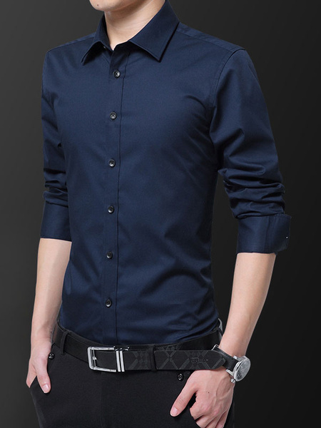 Image of Men Formal Shirt Plus Size Button Down Fleece Lining Long Sleeve Dress Shirt