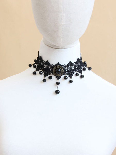 collier classique lolita [earl perle dentelle noir lolita choker déguisements halloween