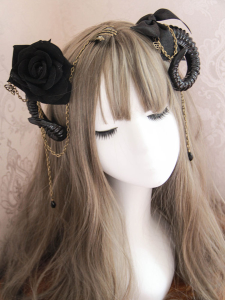 milanoo.com Gothic Lolita Hair Accessory Bow Rose Cavel Metallic Satin Lolita Hair Clip