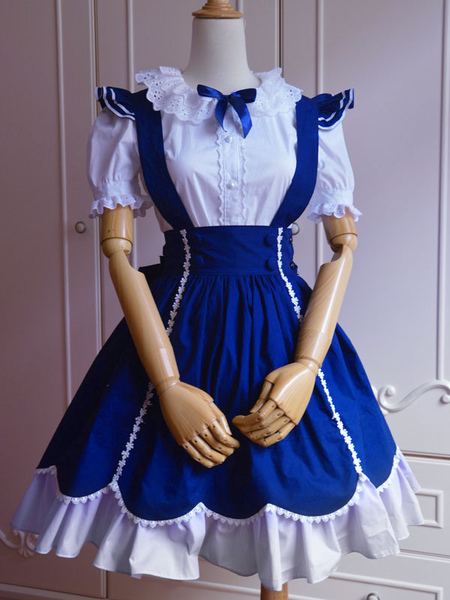 Milanoo Sweet Blue Cotton Short Sleeves Lolita Outfits