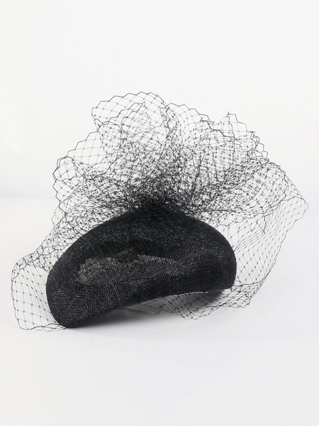 Image of Women Retro Hat Ecru White Tulle Net Party Hat Vintage Bowler Hat Halloween