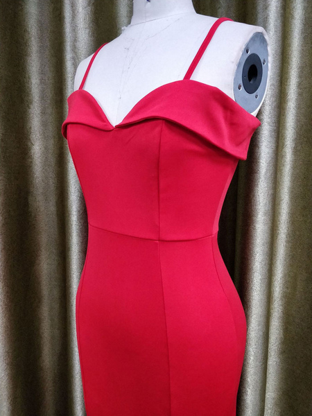 Red Maxi Dress Straps Short Sleeve Cold Shoulder Mermaid Evening Dress