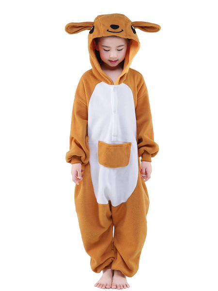 Image of Kigurumi Pajama Kangaroo Onesie For Kids Yellow Synthetic Jumpsuit Mascot Costume Halloween