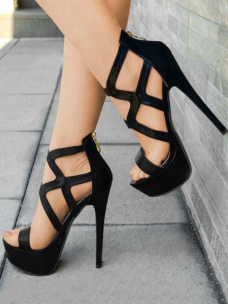 milanoo.com Black Sexy Sandals High Heel Sandals Open Toe Strappy Sandal Shoes For Women