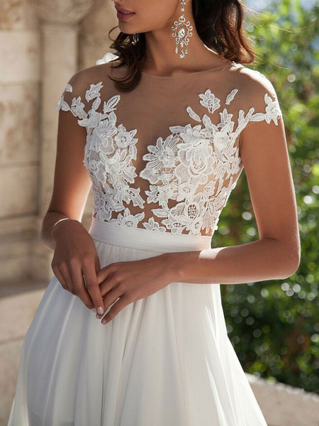 Milanoo Boho Wedding Dress 2021 A Line V Neck Sleeveless Split Lace Appliqued Beach Bridal Gowns Wit