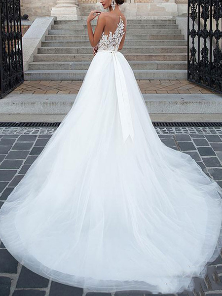 Milanoo wedding dresses 2021 jewel neck a line floor length beaded sash tulle pageant dress bridal g