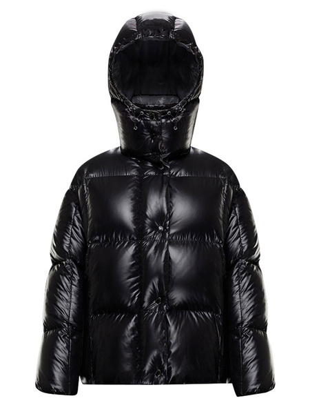 Image of Women's Puffer Jacket Black Quilted Padded Coat Hooded Outwear For Winter
