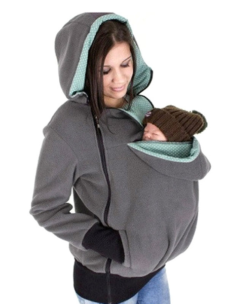 Image of Kangaroo Pouch Hoodie Black Side Zipper Pet Baby Hooded Lightweight Jacket