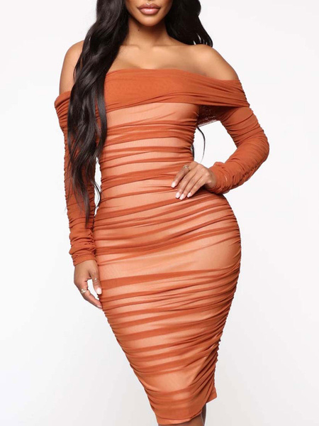 Image of Sexy Club Dress Off The Shoulder Sexy Ruched Long Sleeves Sexy Dress