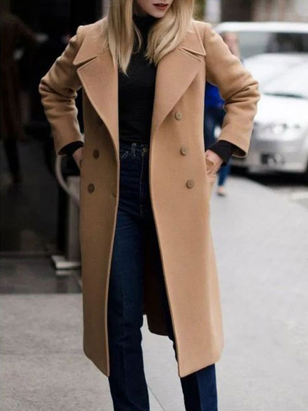 Milanoo Camel Coat Double Breasted Long Sleeve Winter Coats For Women