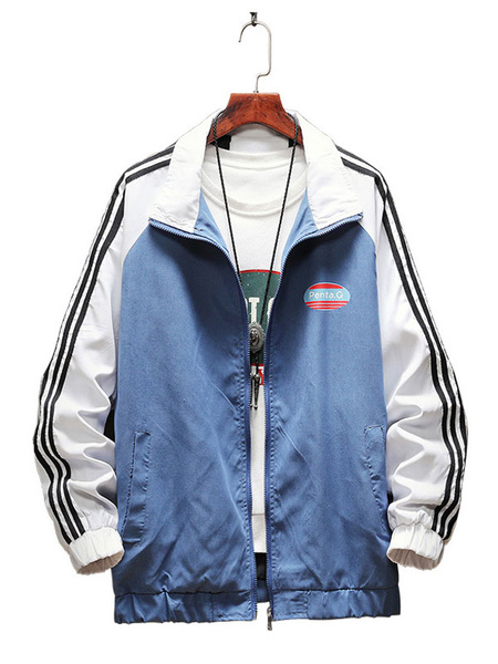 Image of Men\'s Jackets Full Zip Color Block Stand Collar Regular Fit Jacket For Spring