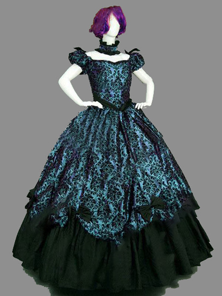 Image of Carnevale Costumi retrò blu Marie Antoinette Costume Set stile vittoriano Abito da ballo in maschera Halloween