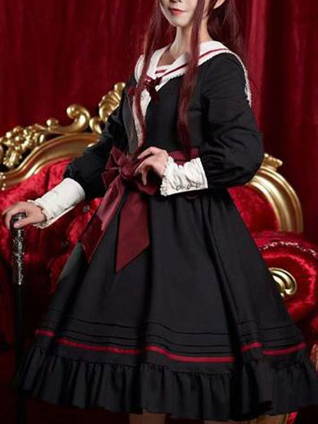 Image of Abito classico Lolita OP Ode To The Sea Archi neri Lolita One Piece Dresses