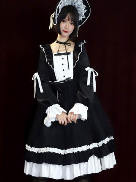 Image of Abito classico Lolita OP Lorna Autumn Ruffles Black Lolita One Piece Dresses