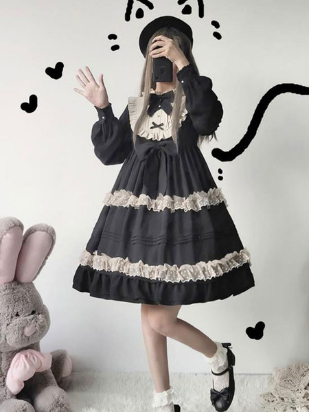 Milanoo Classic Lolita OP Dress Ruffles Bow Lace Lolita One Piece Dresses