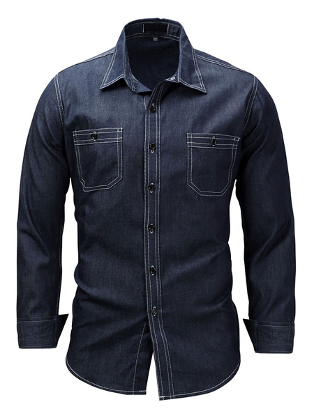 Image of Men's Casual Shirt Turndown Collar Casual Oversized Color Block Black Shirts