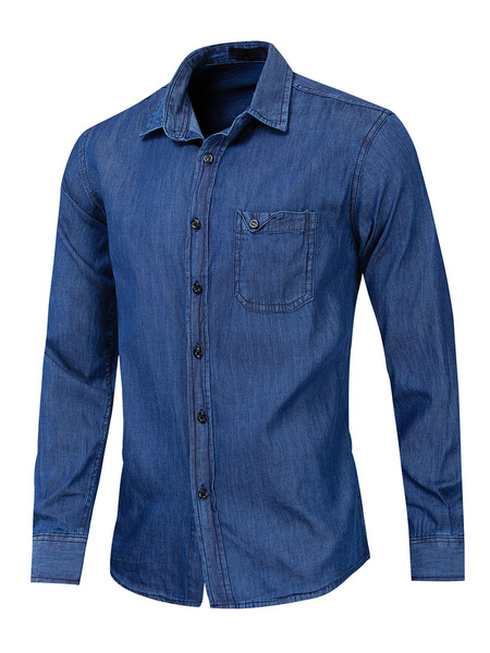 Image of Casual Shirt For Man Turndown Collar Casual Oversized Blue Shirts