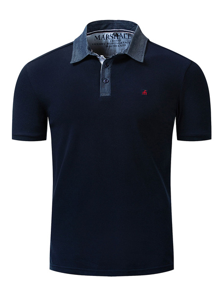Image of Men's Polo Shirt Turndown Collar Short Sleeves Logos Regular Fit Dark Navy Fashion Polo Shirts