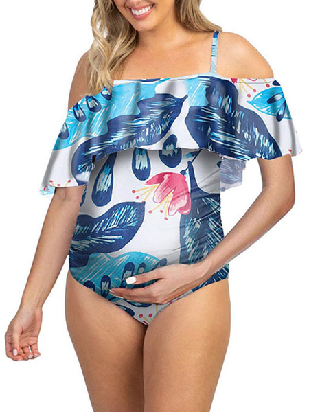 Maillots de bain une pièce de maternité imprimés maillots de bain d'été plage épaule ouverte