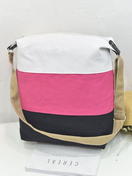 Image of Girls Canvas Shoulder Bag Sewing Stripe Bag