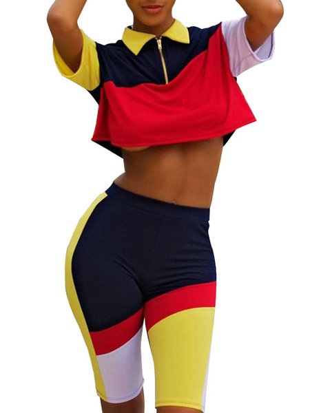 Image of 1970s Costume Retro Costumes Women Red Short Sleeves Sweat Suit Set
