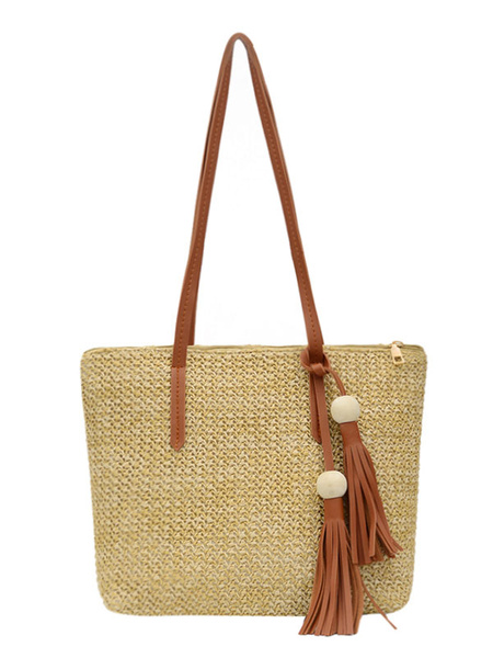 Image of Woven Beach Bag Straw Tote Bag For Girls