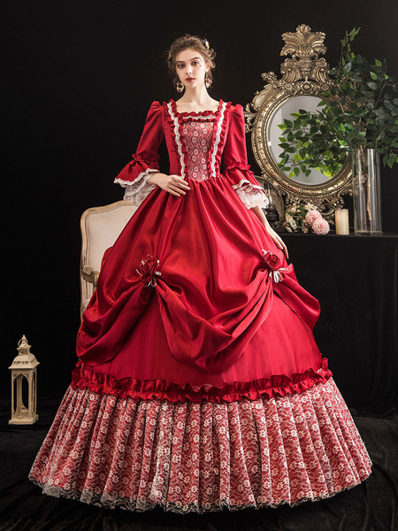 Image of Carnevale Red Victorian Retro Costumes Marie Antoinette Costume Dress Abbigliamento vintage Halloween