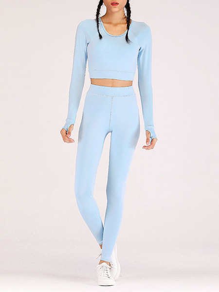 Image of Yoga Two Piece Sets Baby Blue Cut Out Workout Clothing