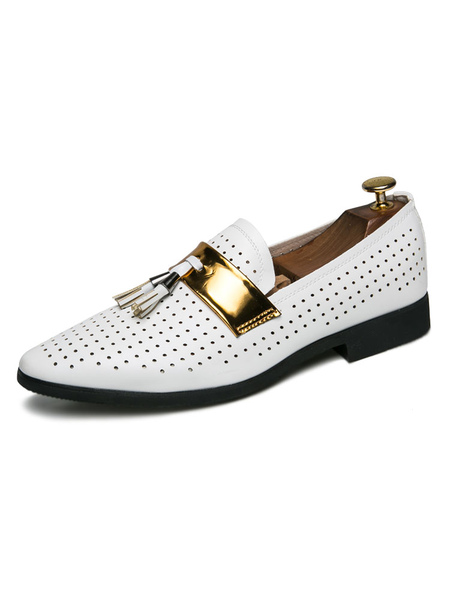 Milanoo Mens White Hollow Out Loafers Shoes Slip-On Shoes