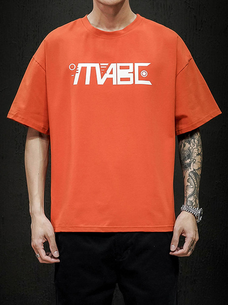 Image of T-shirts Loose-fitting Round Neck T-shirt With Short Sleeves And A Slogan Front Print Mens Shirt