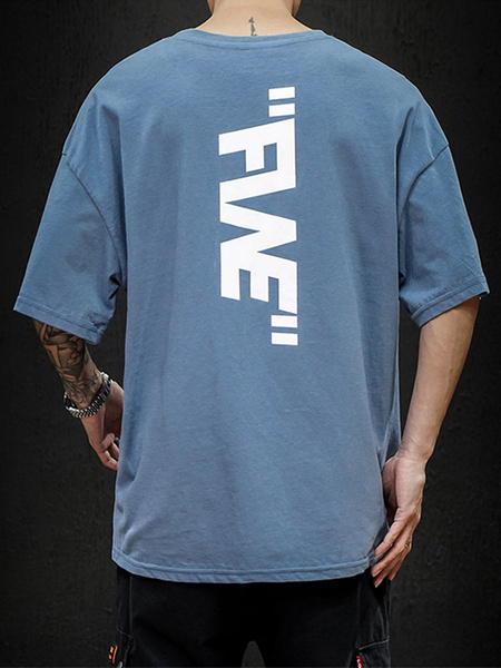 Image of T-shirts Loose-fitting Round Neck T-shirt With Short Sleeves And Slogan Back Print Mens Shirt