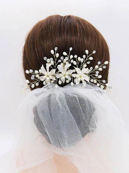 Image of Wedding Headpieces Flora Peals Headwear Metal Bridal Hair Accessories With Comb