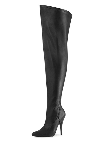 

Milanoo Women Sexy Boots Pointed Toe Zipper Sequins Stiletto Heel Rave Club Black Thigh High Boots, Black;red;black silver