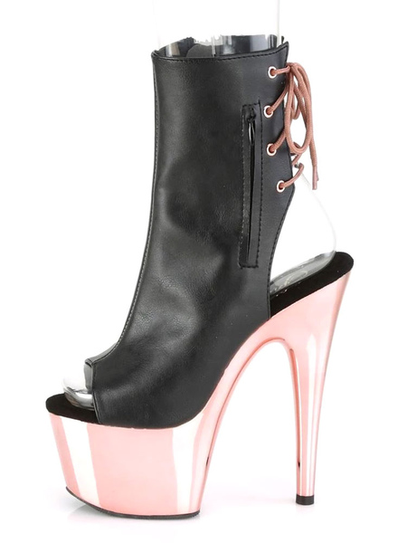 Image of Sexy High Heel Boots Peep Toe Lace Up Zipper Stiletto Rave Club Blond PU Back Tie Sexy Ankle Boots