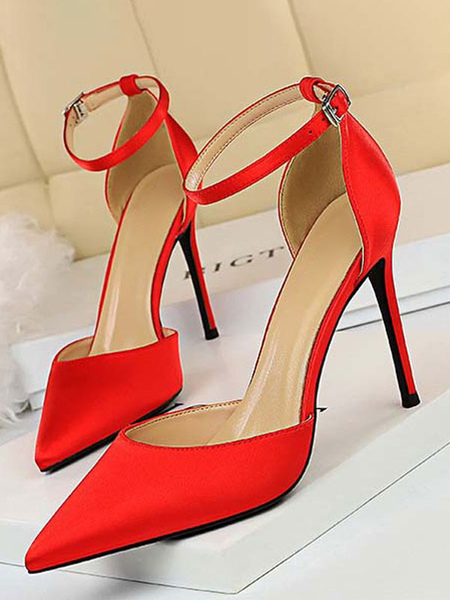 Milanoo Women's Ankle Strap High heels Pointed Toe Stiletto Heel Pumps Evening Shoes