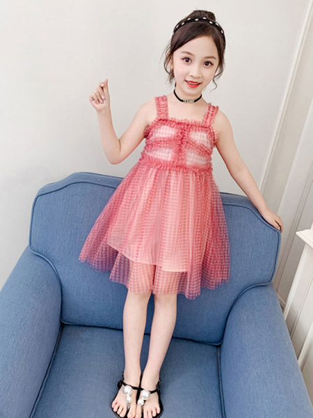 Image of Toddler Age 4-13 Girls Short Dress Apricot Kids Polyester Girls Short Dresses