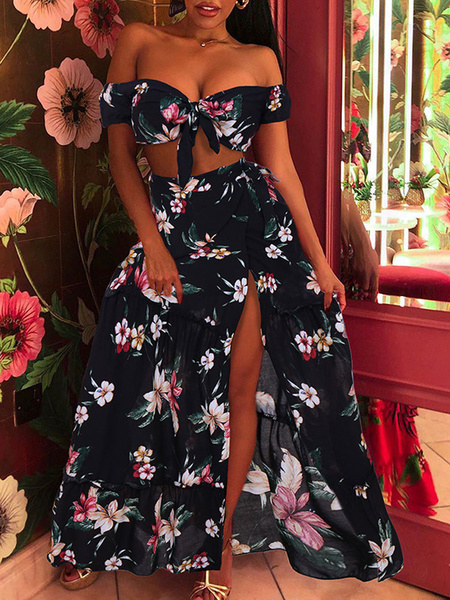 Image of Floral Outfit Women Bandeau Top With Skirt
