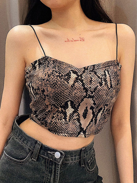 Image of Women Crop Top Python Snake Print Backless Camis