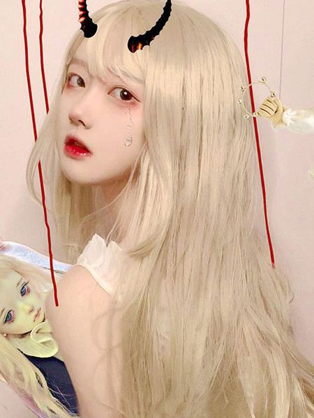 Milanoo Sweet Lolita Wig Long Blonde Lolita Hair Wig With Bangs